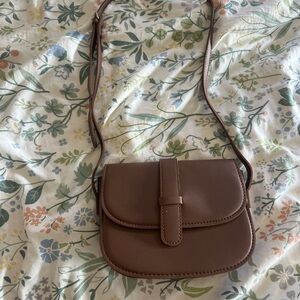 Faux Leather Adjustable Cross Body Brown Bag